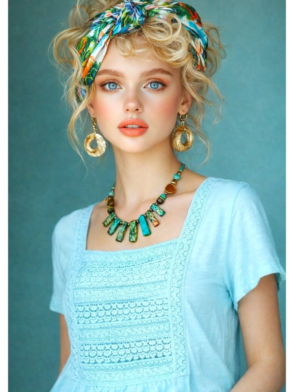 Hannah Top Pastel Aqua Blue, Crochet Lace Front Relaxed Short Sleeve GUC Size XL